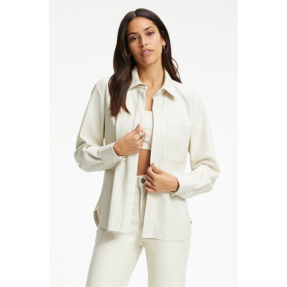 Good American Better Than Leather Faux Leather Button- Up Shirt,